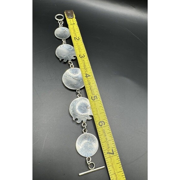 Artisan Mayan Aztec Link Bracelet Sterling 925 Mexico Signed 7 1/4" Enamel - Picture 10 of 10